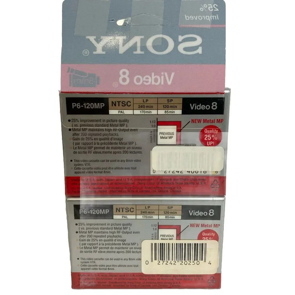 Sony P6-120MP Metal Tapes 8mm Video 8 NTSC Vintage New Sealed Set‎ Of 2 USA